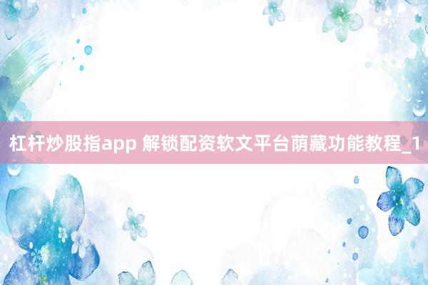 杠杆炒股指app 解锁配资软文平台荫藏功能教程_1