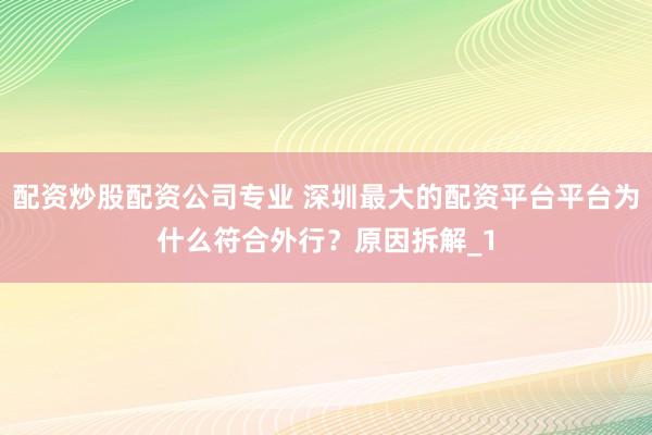 配资炒股配资公司专业 深圳最大的配资平台平台为什么符合外行?原因拆解_1